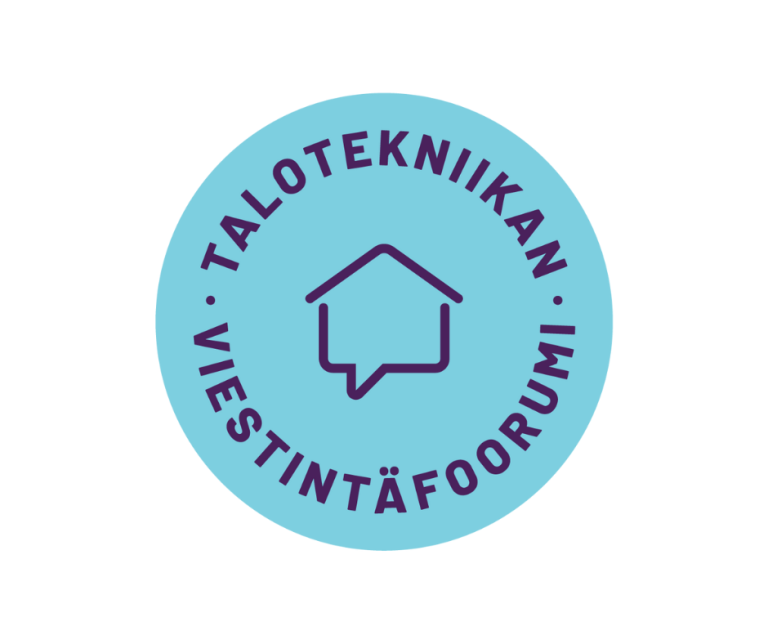 Talotekniikan viestintäfoorumin logo, jossa keskellä talon muotoinen puhekupla.