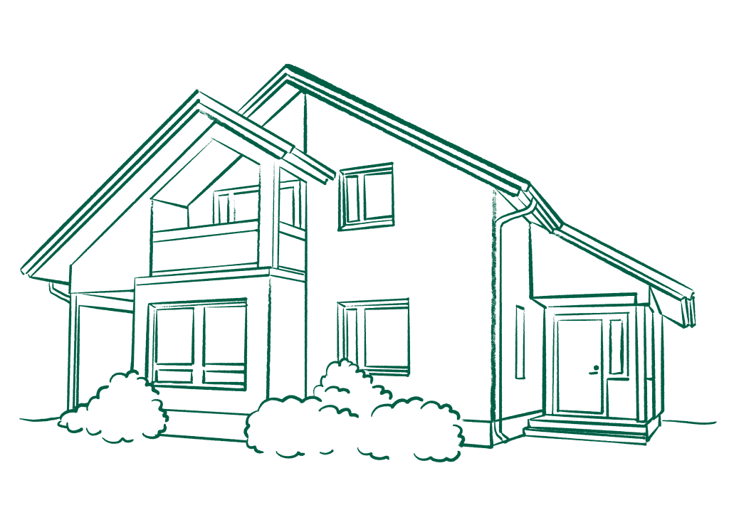 Piirretty omakotitalo